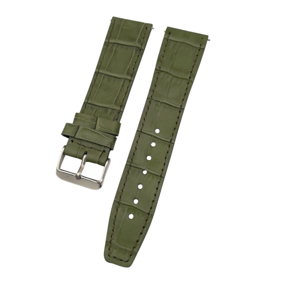 22 mm İnce Kroko Yeşil Deri Saat Kordonu